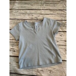 John Galt Brandy Melville Light Blue Split Neck Short Sleeve Baby Tee Crop Top